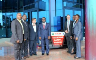 Stephen E. Shay (third from left) with colleagues at the Liberian Revenue Authority in 2016.