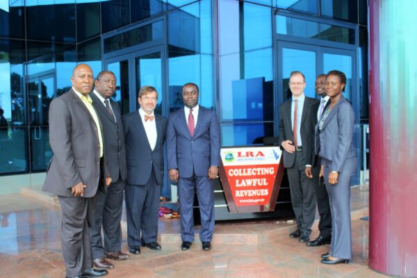 Stephen E. Shay (third from left) with colleagues at the Liberian Revenue Authority in 2016.